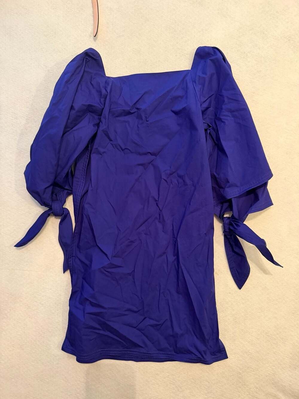 Trina Turk Blue Square Neck Puff Sleeve Tie-Cuff Mini Dress